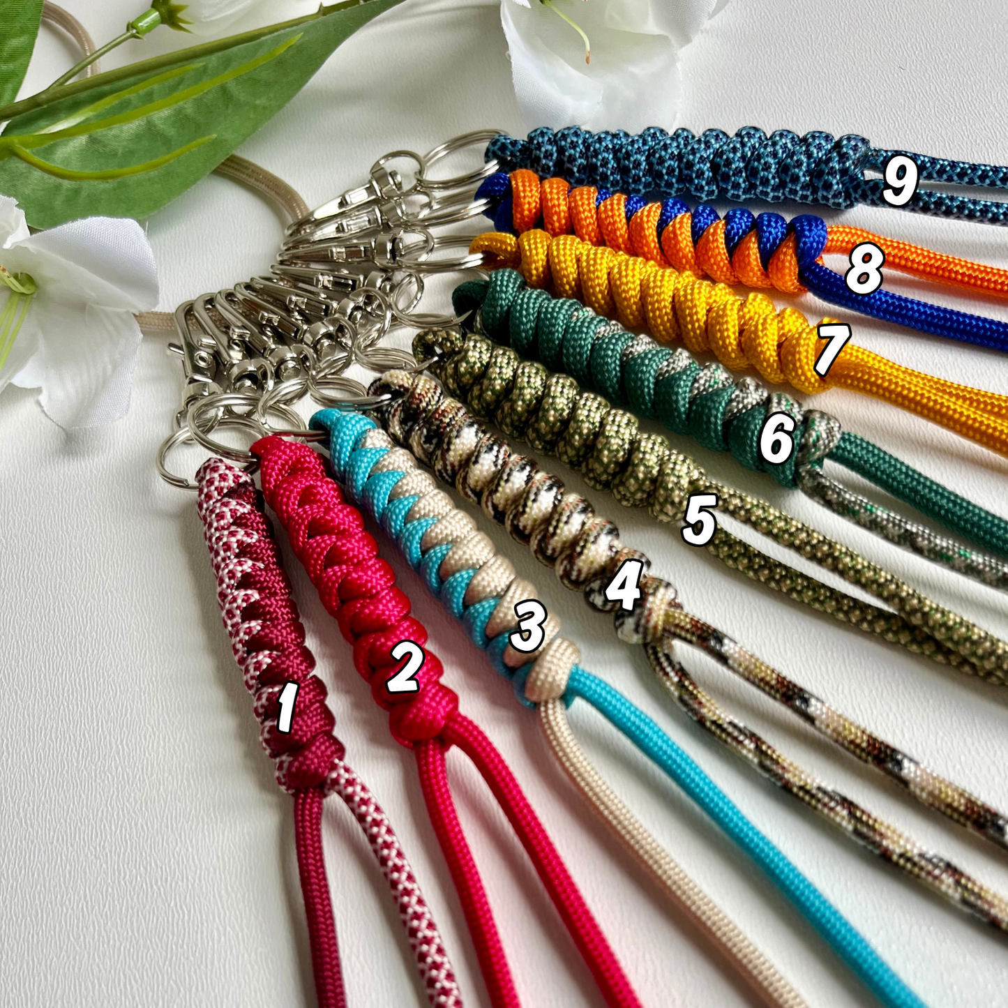 Handmade Paracord Keyrings with Heart and Paw Charms