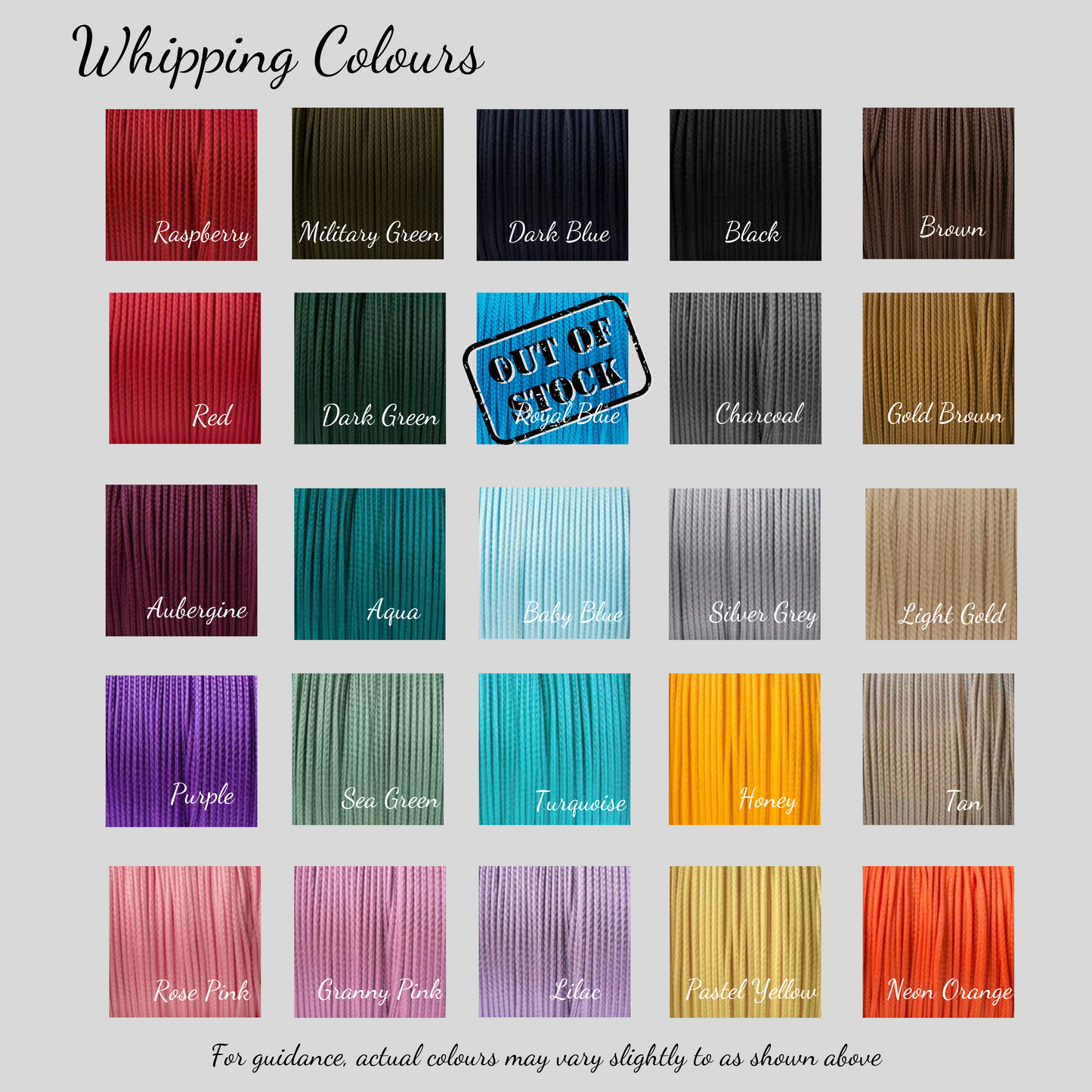 Color swatches with various binding color names on a white background