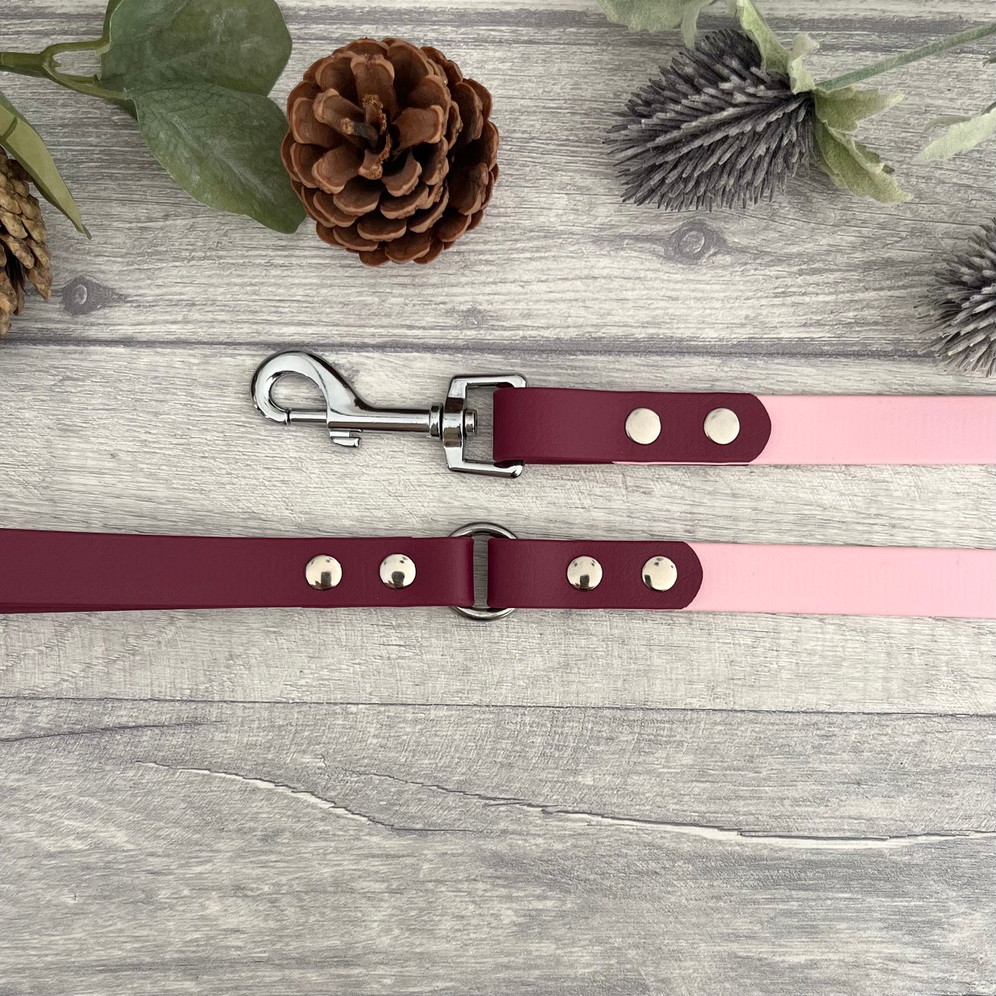 Wine Red & Dusty Light Pink Two Tone BioThane® Dog Lead