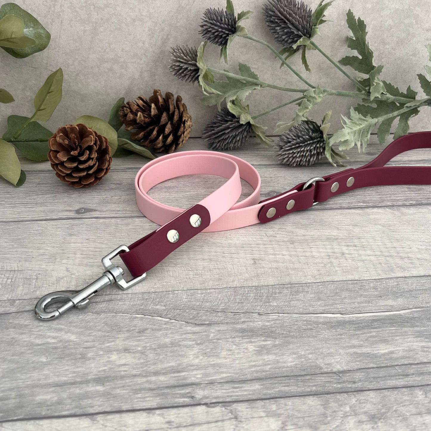 Wine Red & Dusty Light Pink Two Tone BioThane® Dog Lead