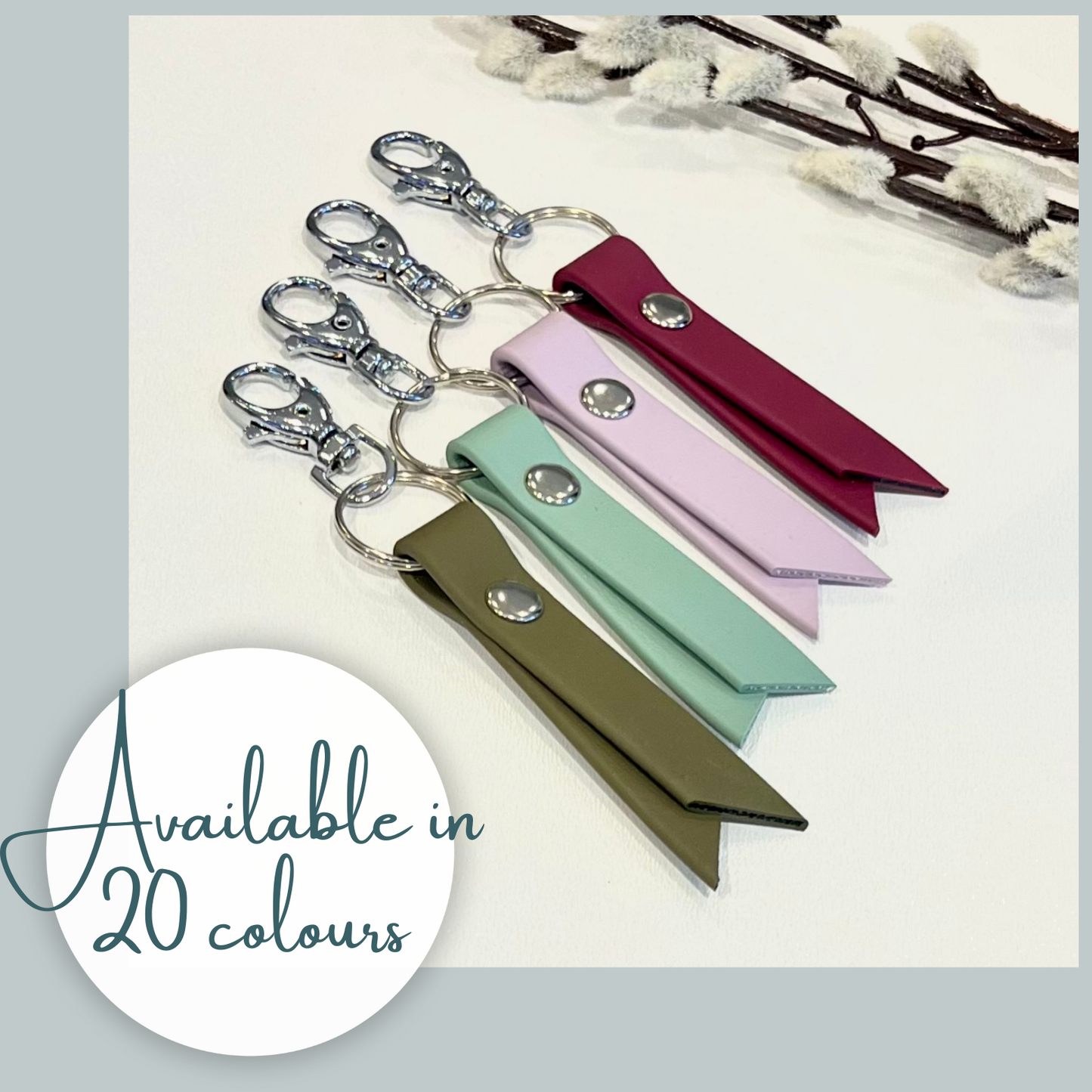 biothane keyrings sitting on a white surface