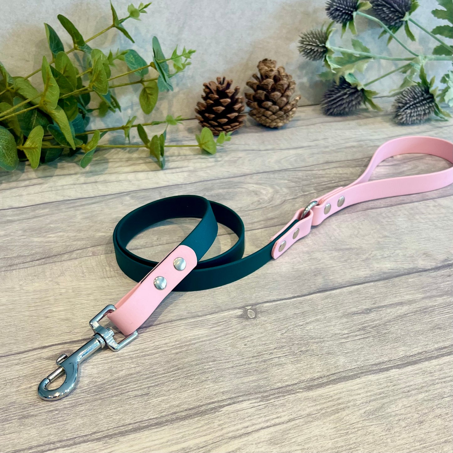 Dark Green & Light Pink Two Tone BioThane® Dog Lead