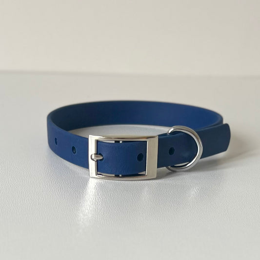 Navy Blue Biothane collar with silver hardware