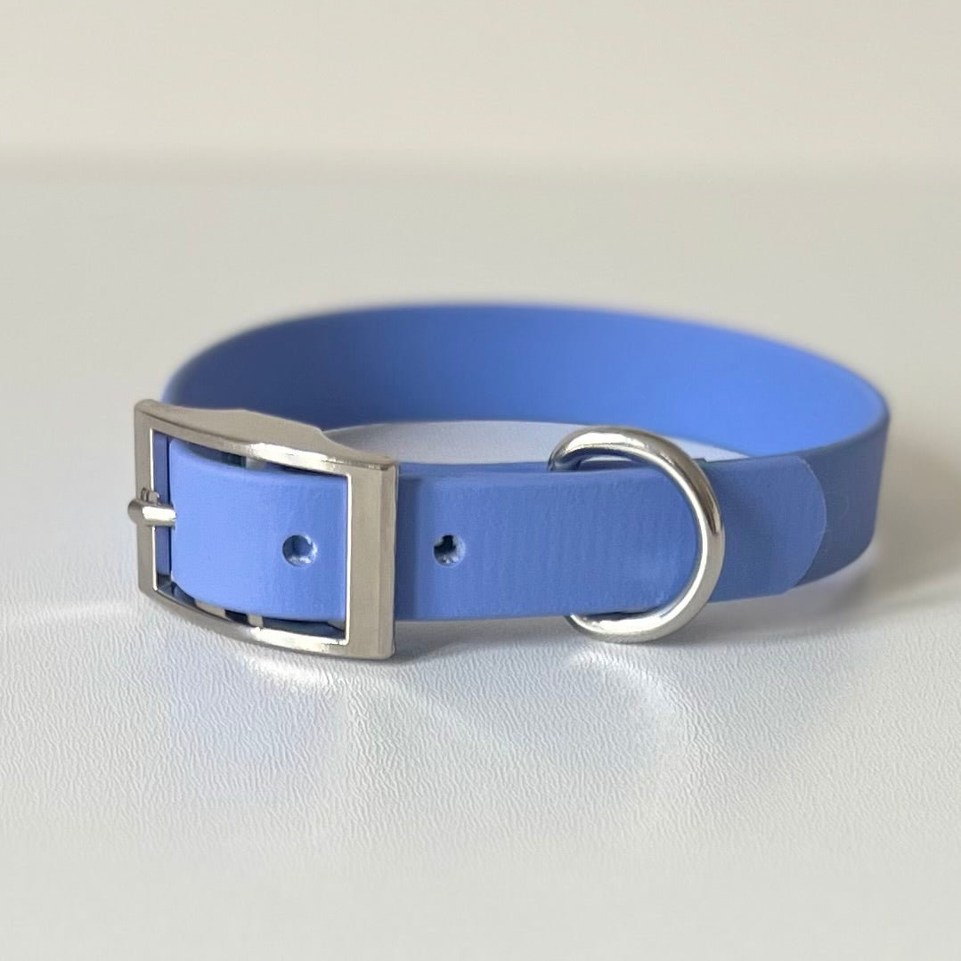 Periwinkle Biothane collar with silver hardware