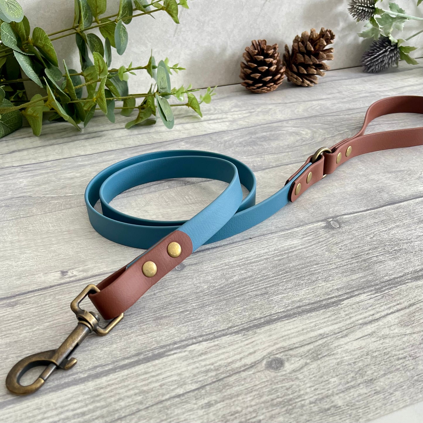 Petrol Blue & Brown Two Tone BioThane® Dog Lead