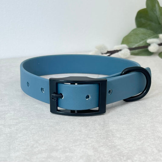 Petrol blue Biothane dog collar with black hardware
