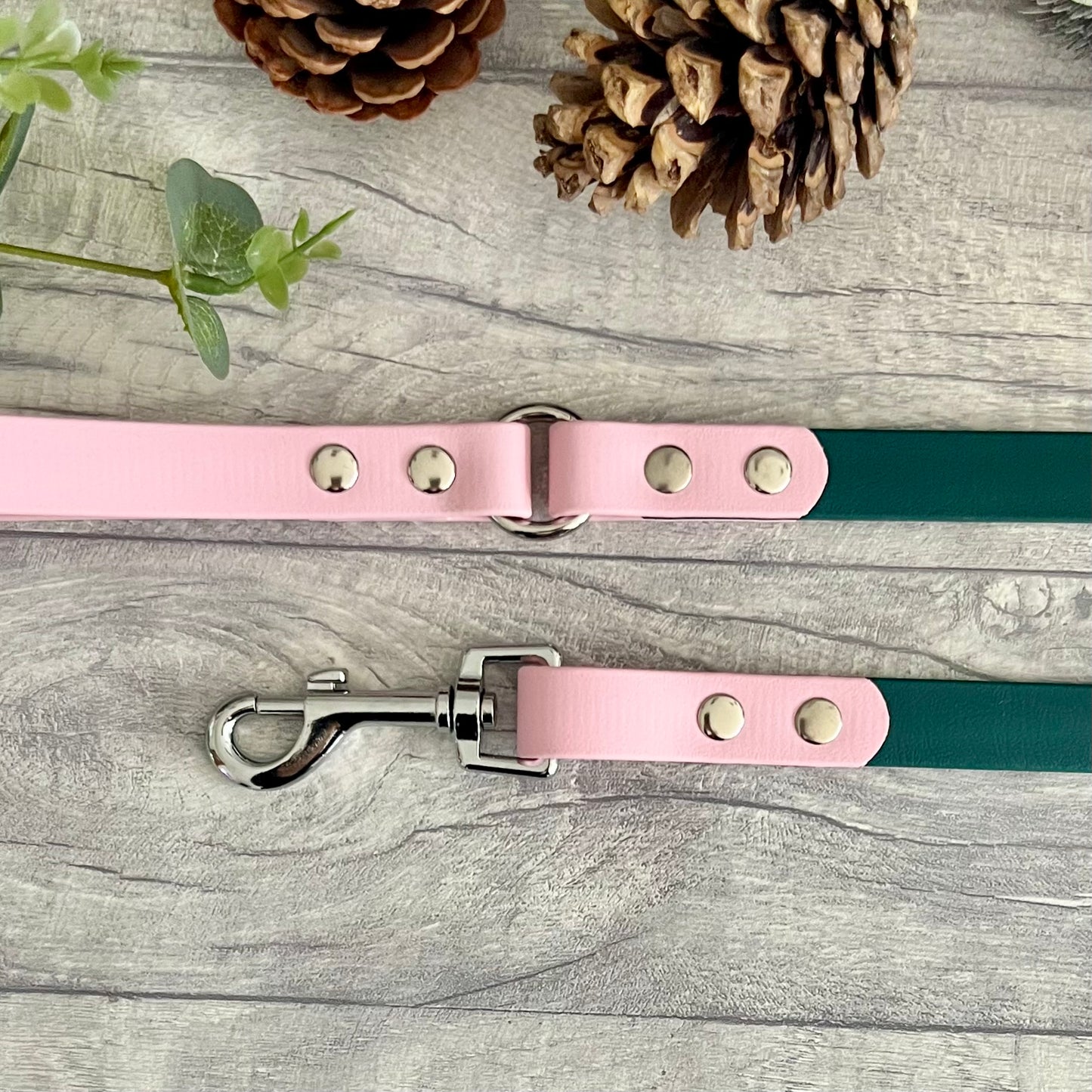 Dark Green & Light Pink Two Tone BioThane® Dog Lead